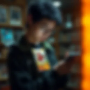 A collector examining a rare digital sports card on a digital device