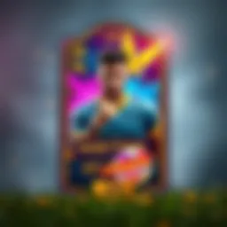 A vibrant digital sports card showcasing a legendary player with dynamic graphics