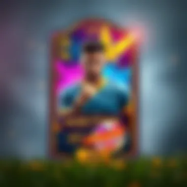 A vibrant digital sports card showcasing a legendary player with dynamic graphics