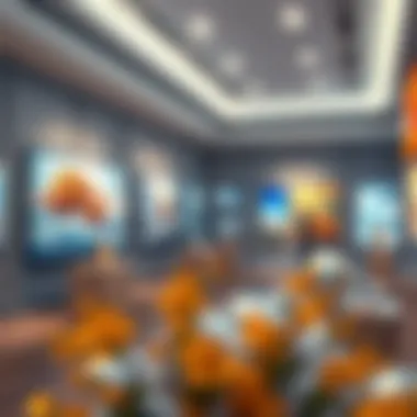 An abstract representation of digital art in a virtual gallery setting