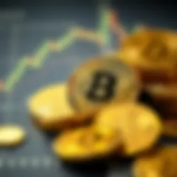 Cryptocurrency coins on a financial chart background