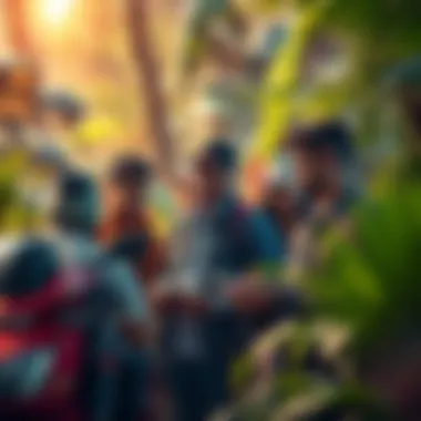 Influencers Navigating the Crypto Jungle A vibrant visual depicting influencers engaging with cryptocurrency in a jungle setting