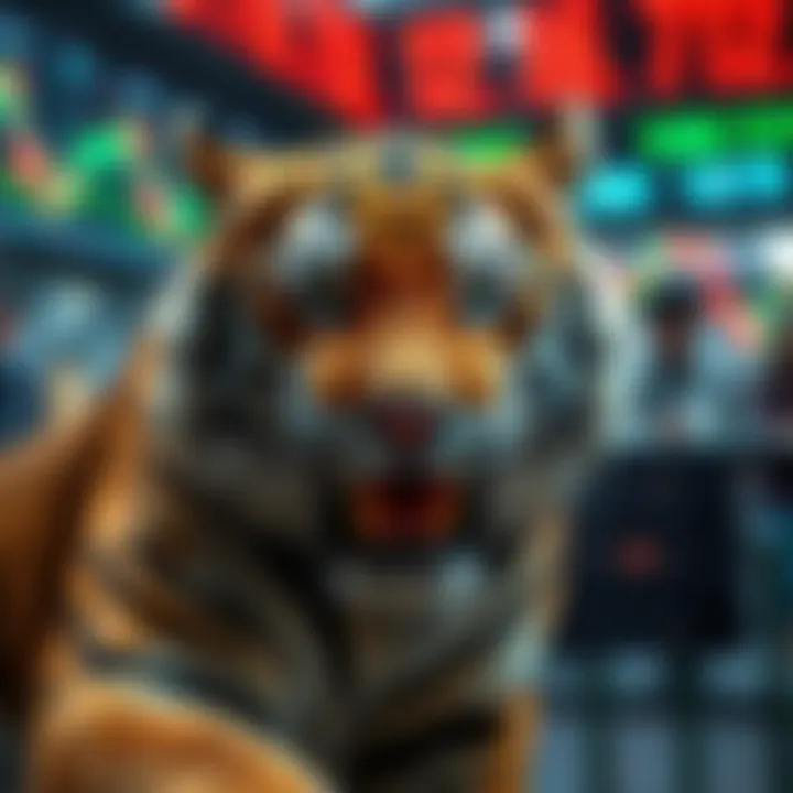 Market Dynamics Through a Tiger's Lens A conceptual illustration showcasing market fluctuations with a tiger motif