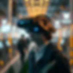 A virtual reality headset in an immersive digital environment