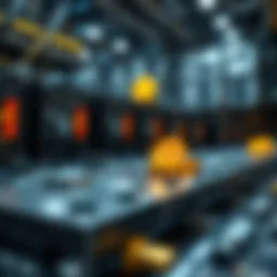 Visual representation of HDD mining setup with hard disk drives and digital currency symbols