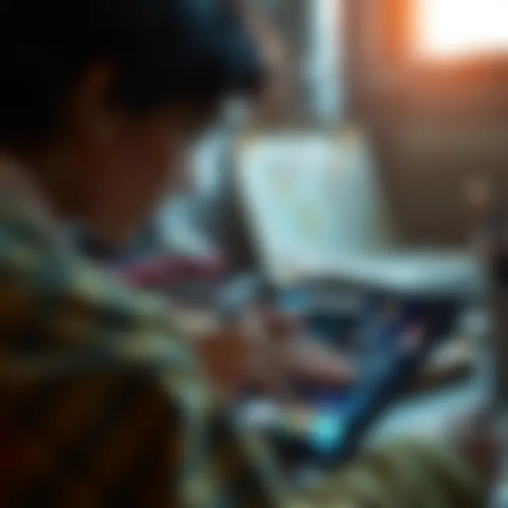 Crafting Digital Masterpieces A close-up of a digital artist creating NFTs on a tablet.