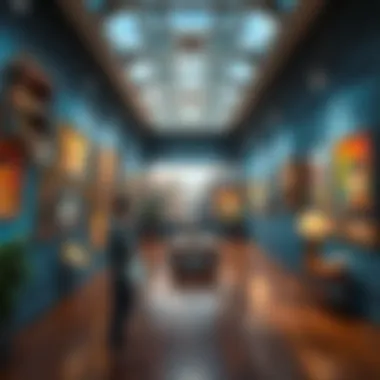 The Virtual Gallery Experience A vibrant gallery showcasing NFT artworks in a virtual space.