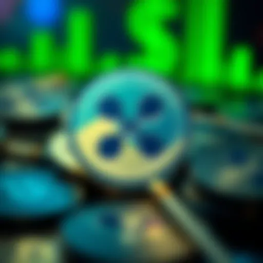 Ripple and Digital Currency Symbols An illustration showcasing the Ripple logo with digital currency symbols