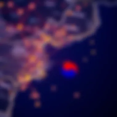 Map highlighting trade routes and economic relations between South Korea and the US